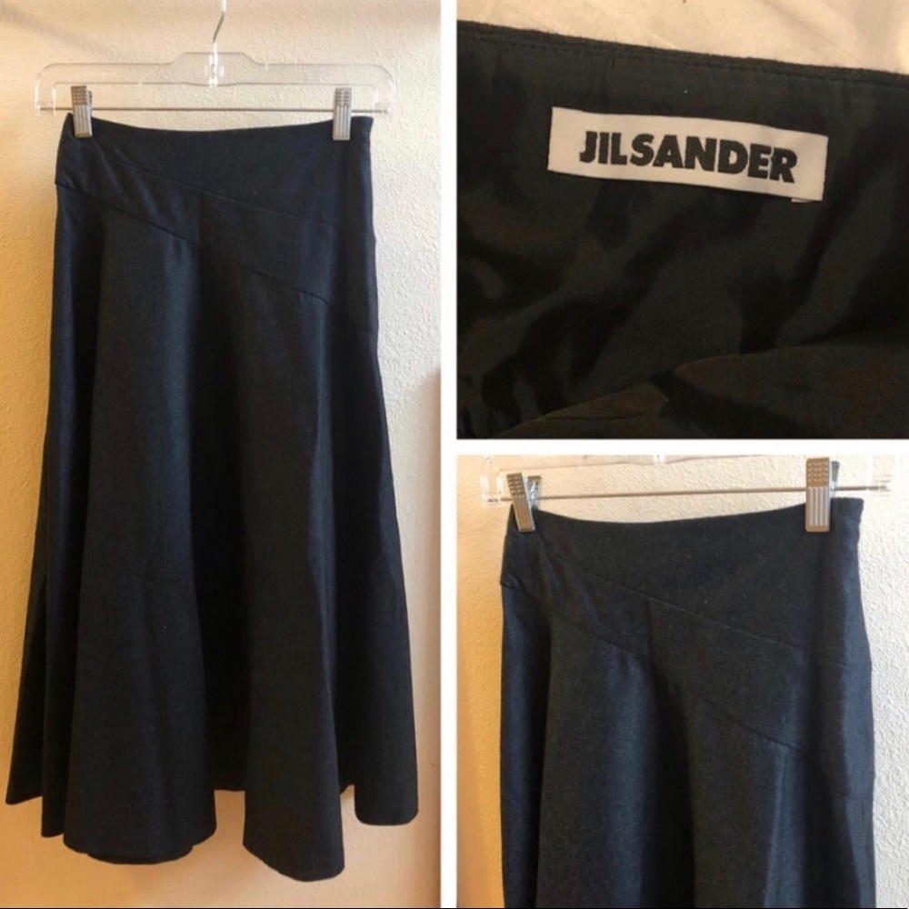 Jil Sander Lined Charcoal Grey Midi Skirt